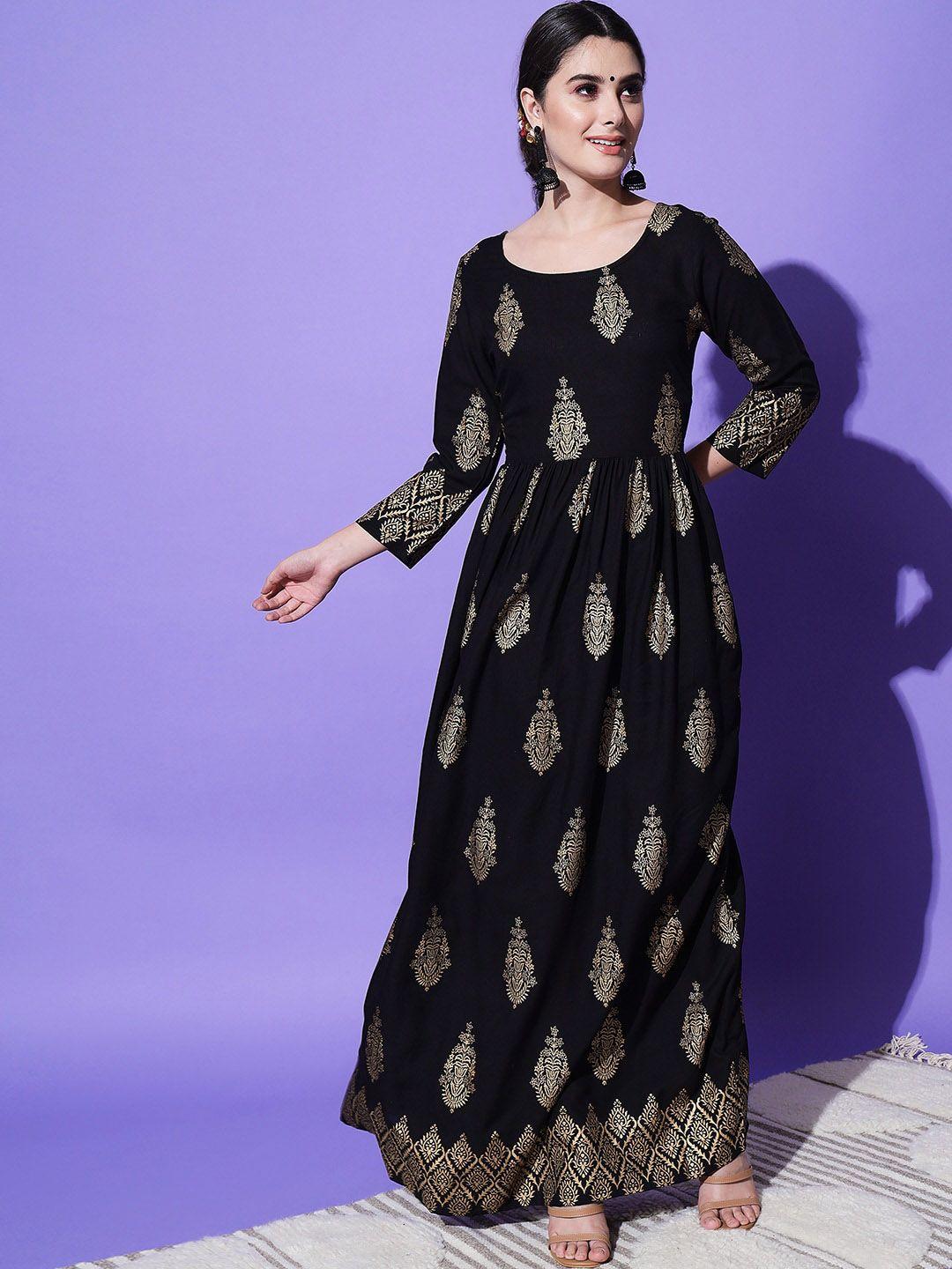 aayumi ethnic motifs printed maxi ethnic dress