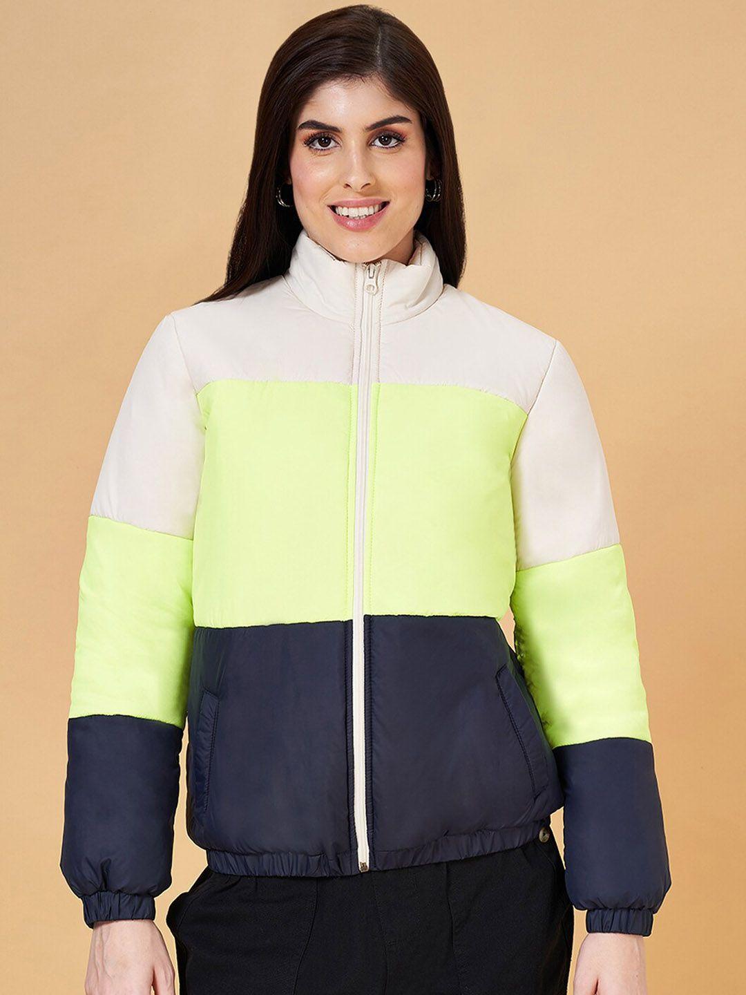 yu by pantaloons colourblocked mock collar padded jacket