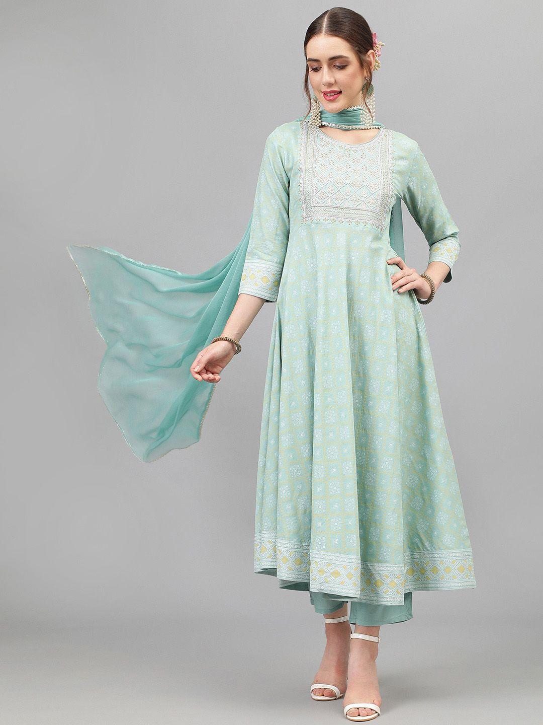 khushal k ethnic motifs printed thread work kurta & palazzos with dupatta