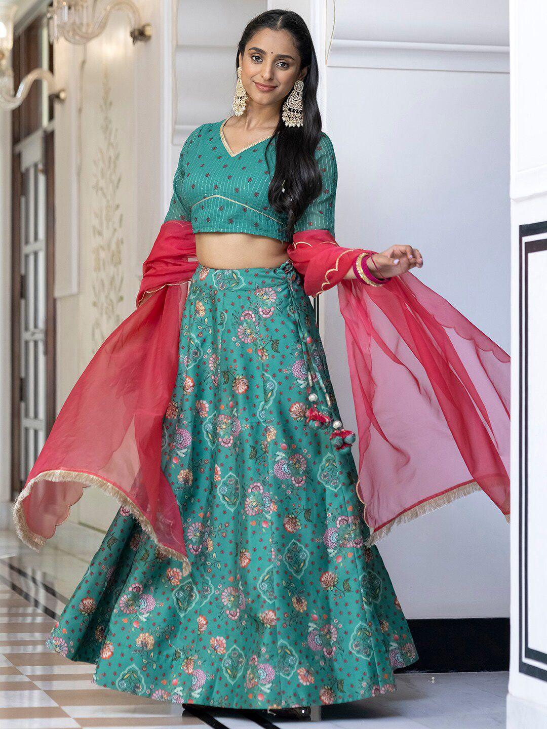 janasya floral printed ready to wear lehenga & blouse with dupatta