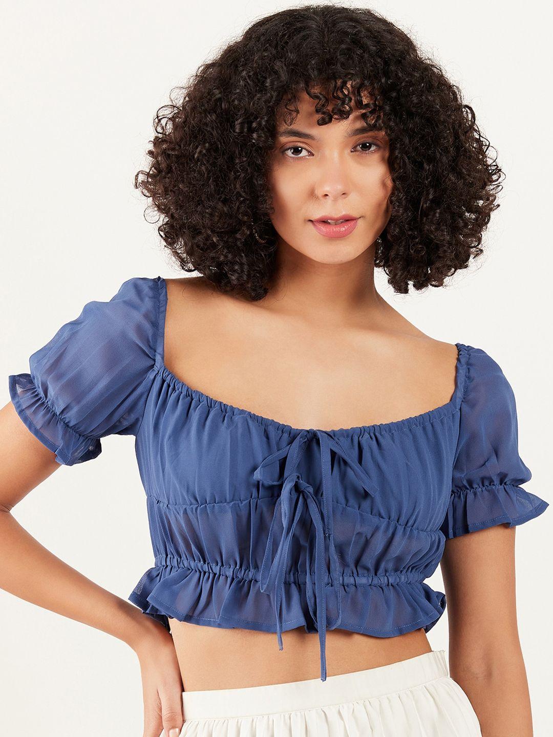 athena sweetheart neck puff sleeve gathered cinched waist crop top