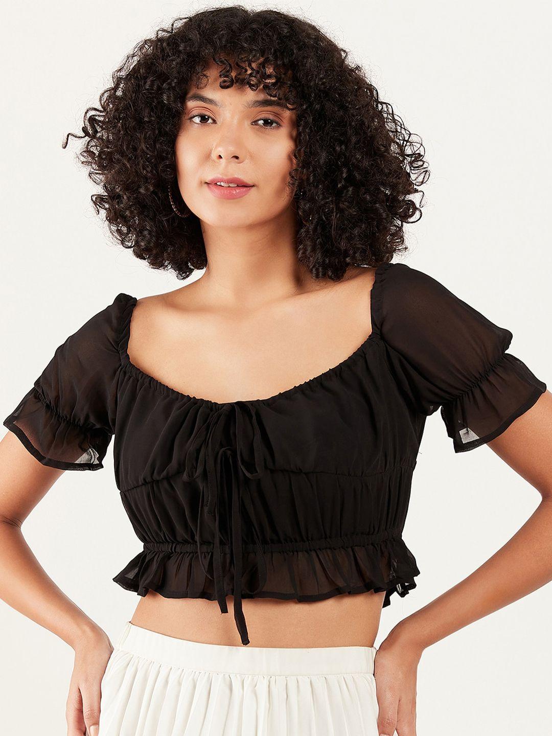 athena puff sleeves gathered detailed cinched waist crop top