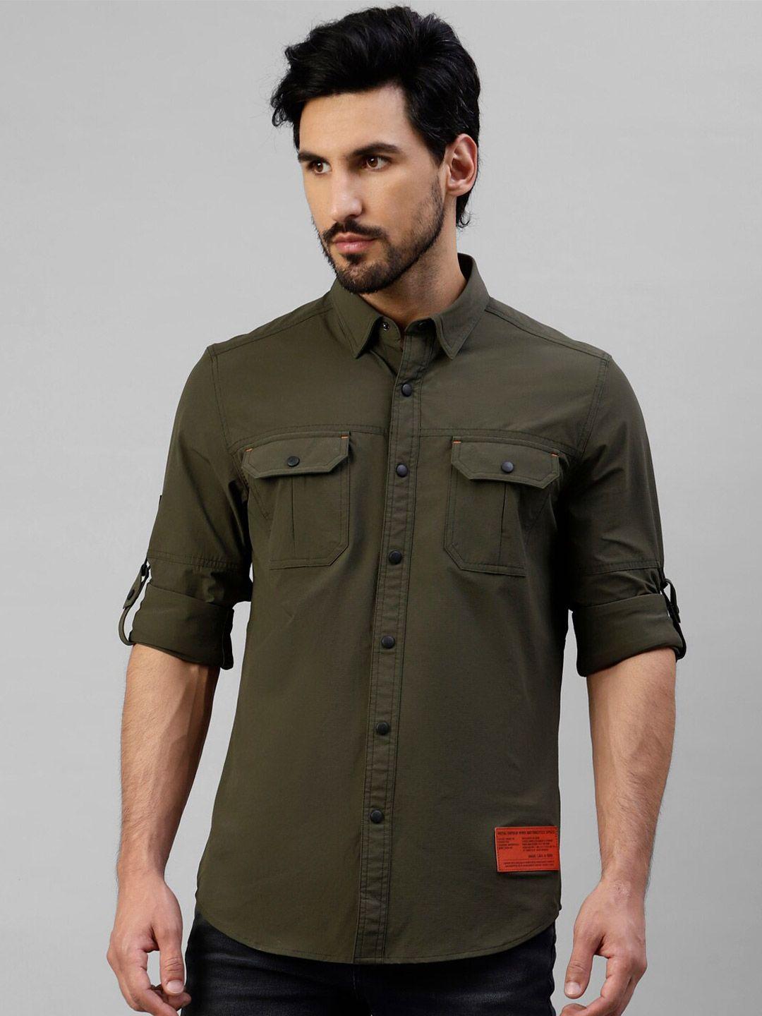 royal enfield slim fit roll-up sleeves casual shirt