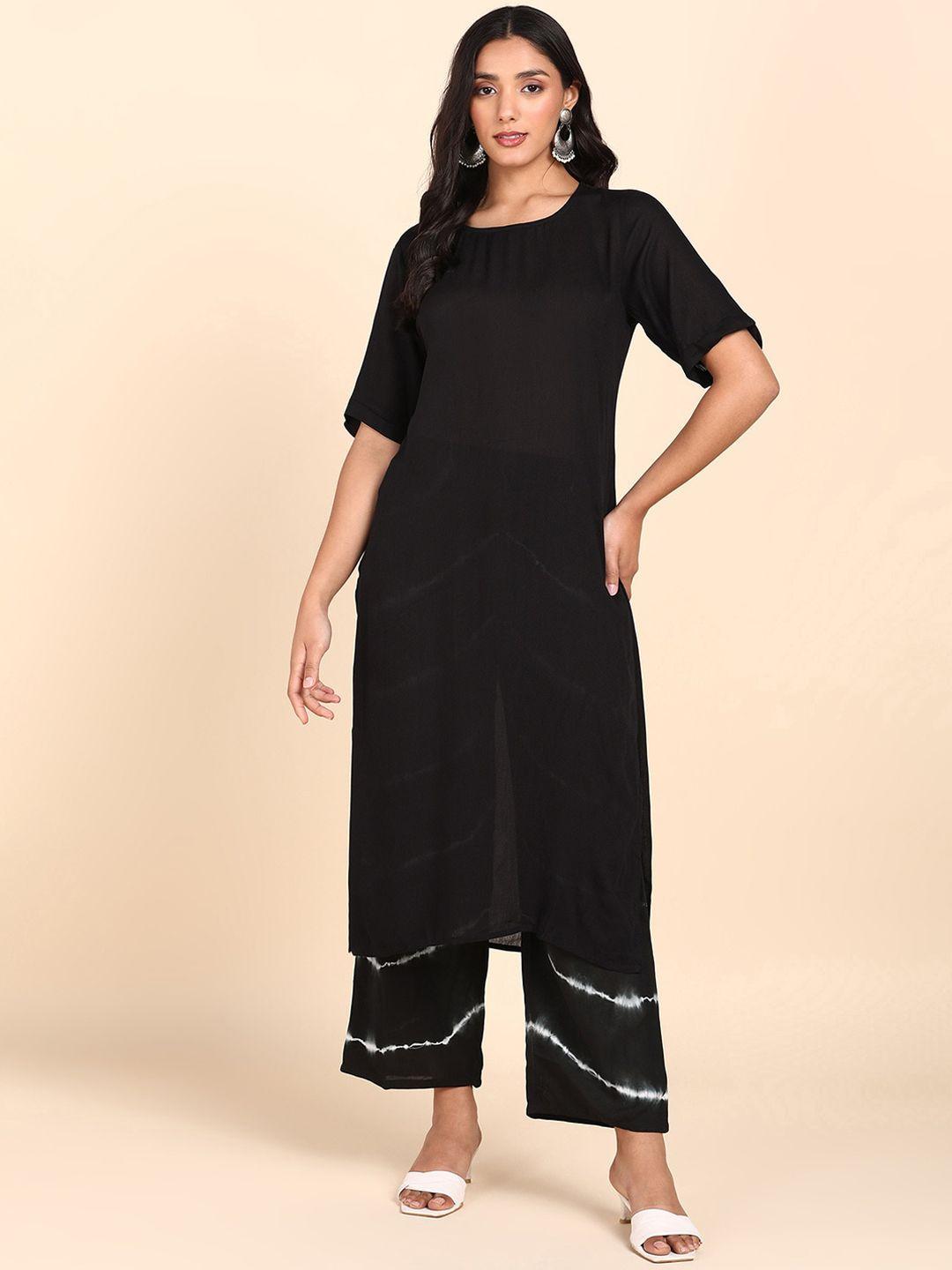 maaesa women black regular kurta with trousers