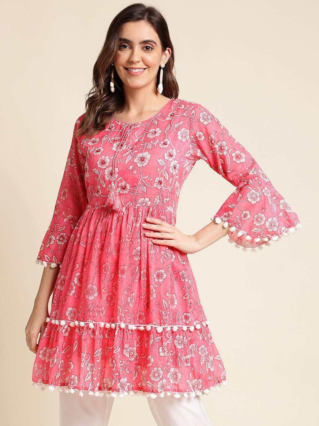 sangria pink & white floral printed a-line kurta