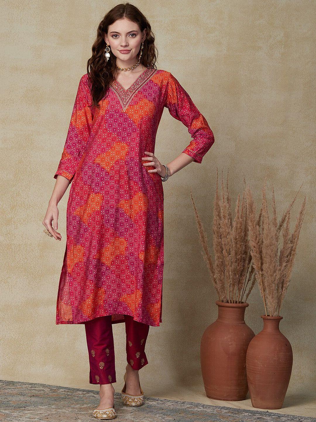 fashor ethnic motifs printed sequinned straight kurta