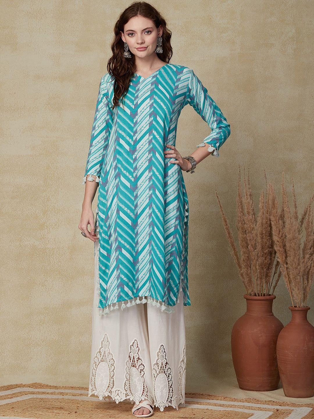 fashor chevron printed v-neck straight kurta