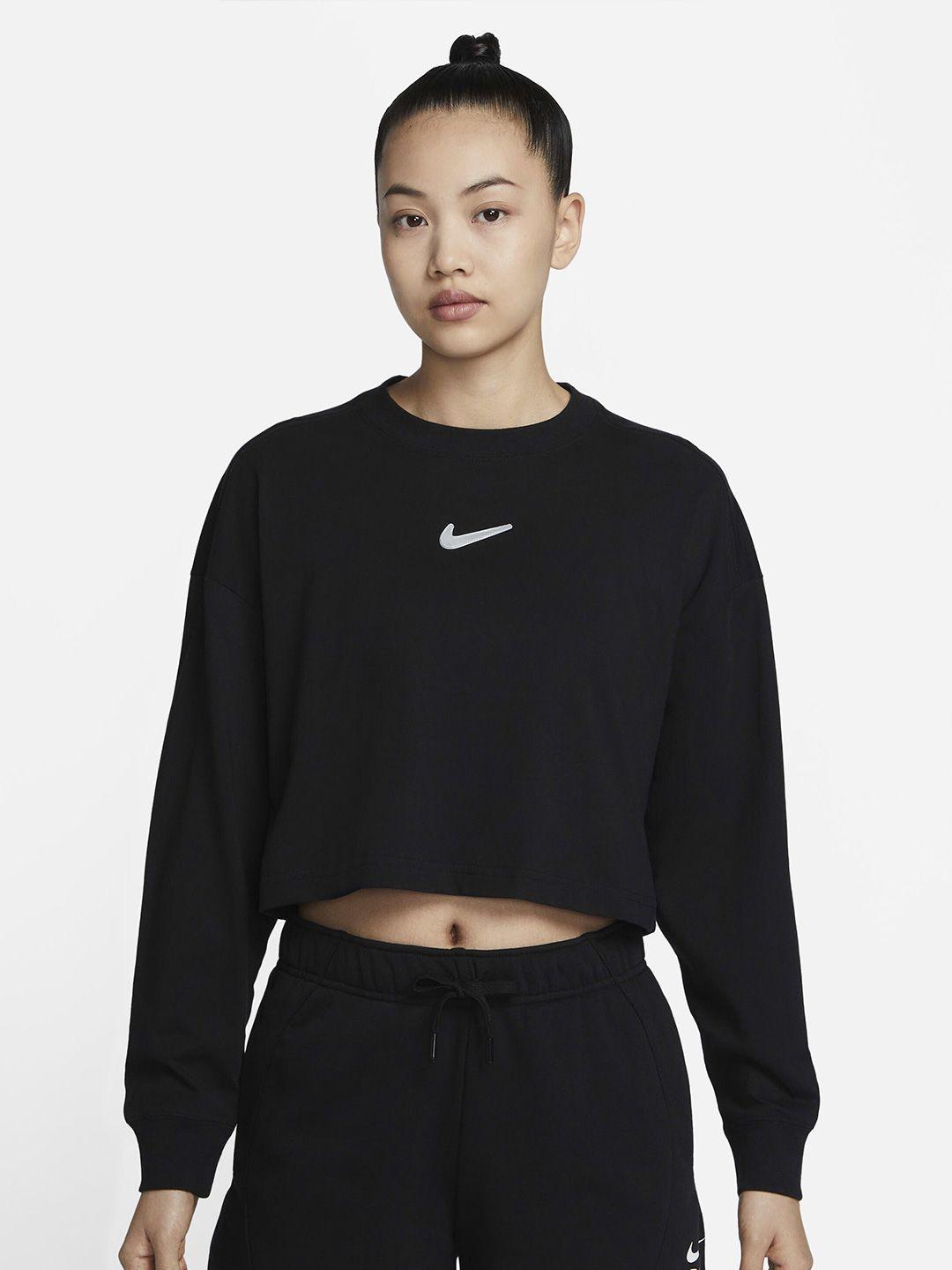 nike brand logo printed round neck cotton crop sweatshirts