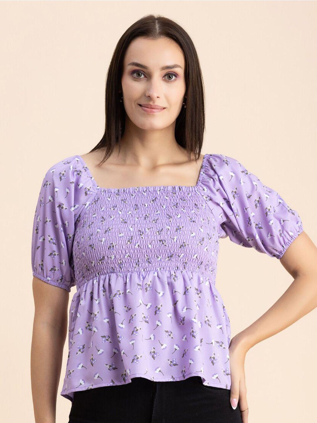 moomaya lavender puff sleeve crepe empire top