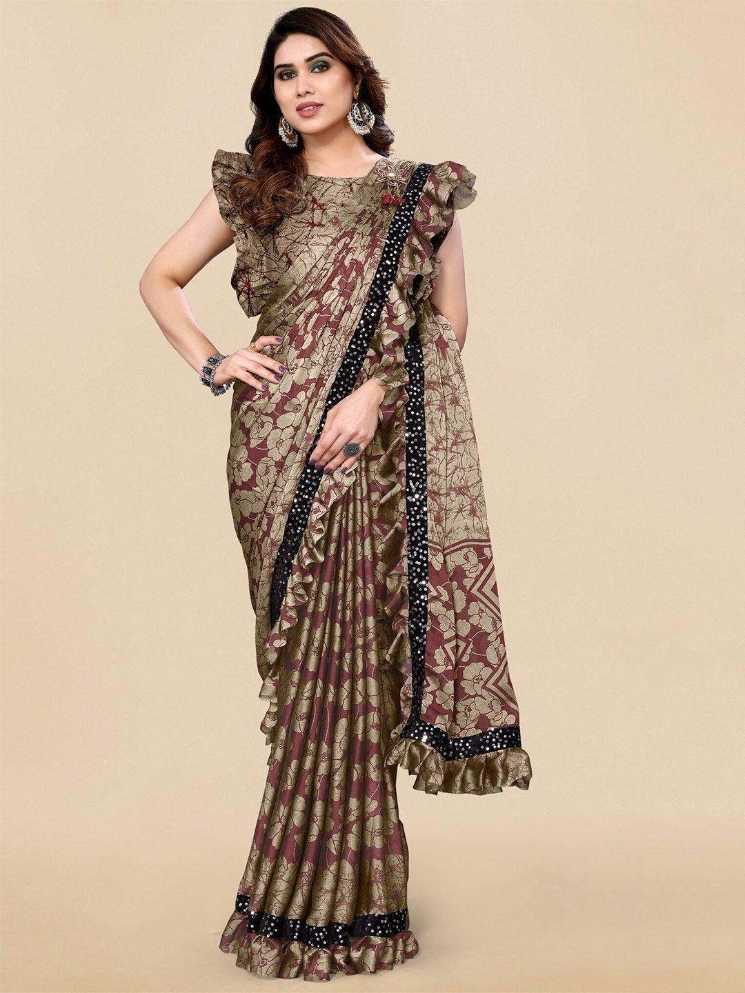 mirchi fashion floral printed sequinned saree