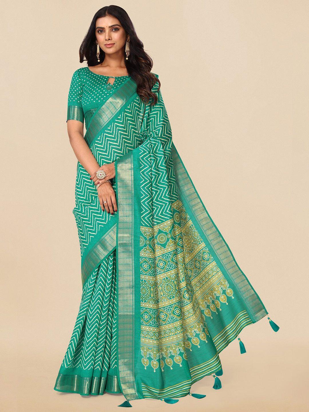 mirchi fashion geometric printed zari saree