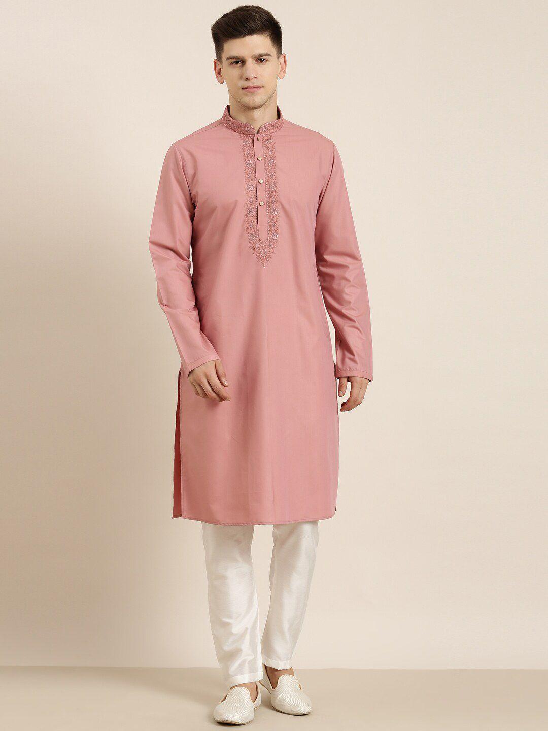 theethnic.co floral embroidered thread work cotton regular kurta