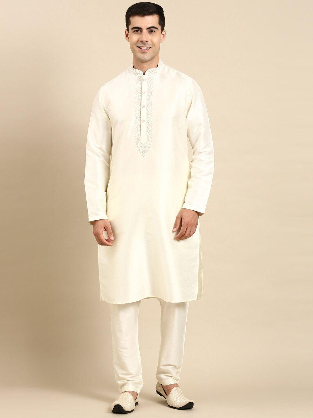 theethnic.co mandarin collar thread work kurta