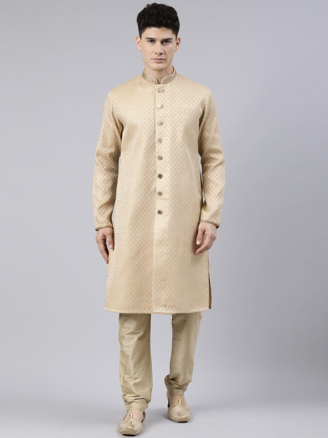 theethnic.co woven design mandarin collar kurta