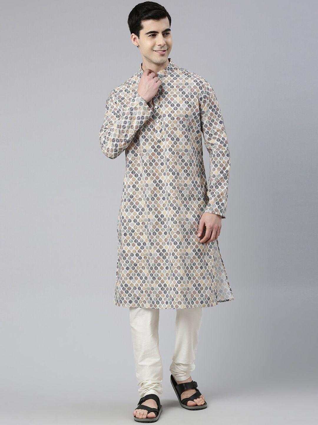 theethnic.co ethnic motifs printed mandarin collar cotton straight kurta