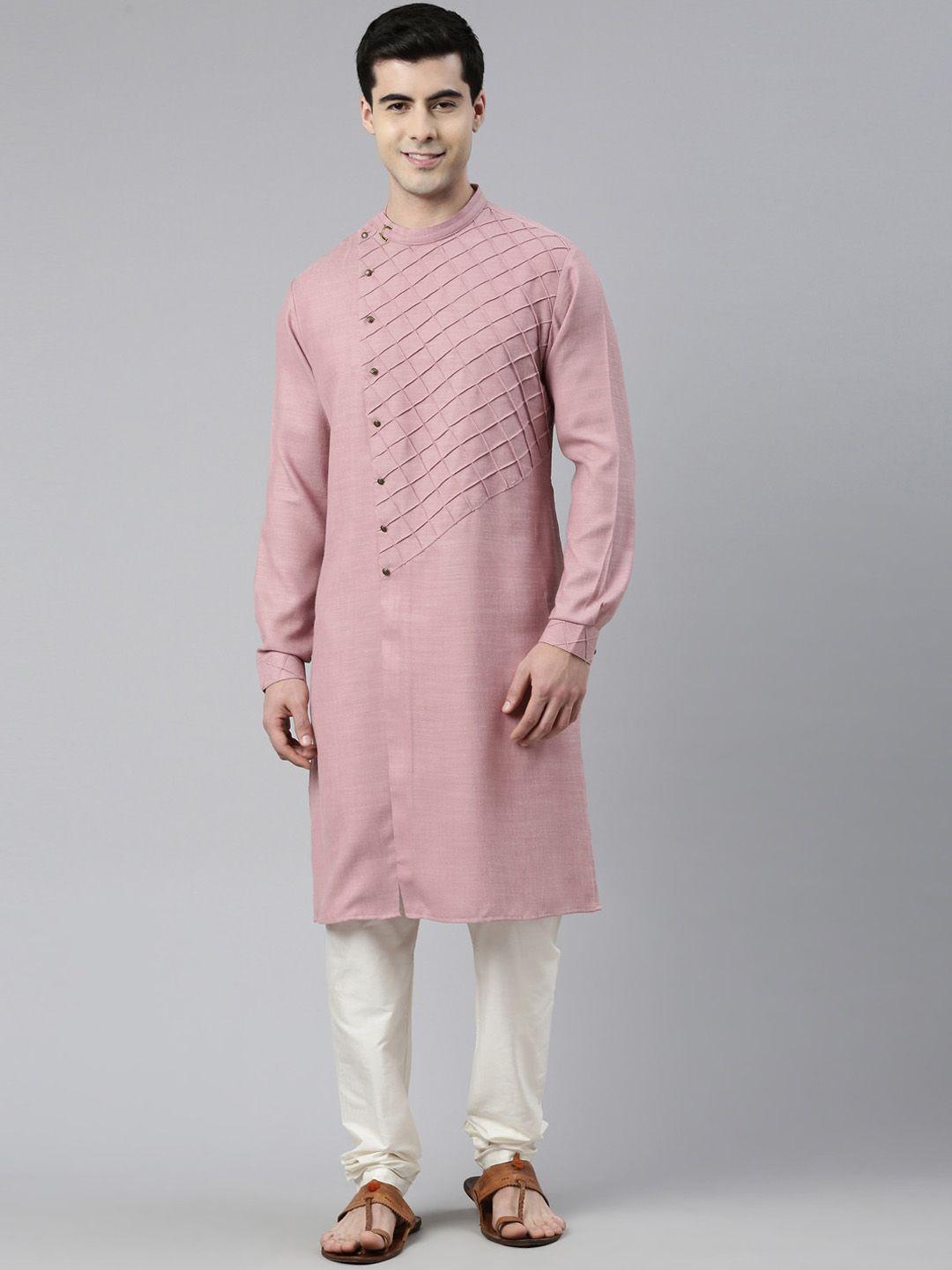 theethnic.co geometric embroidered band collar cotton straight kurta