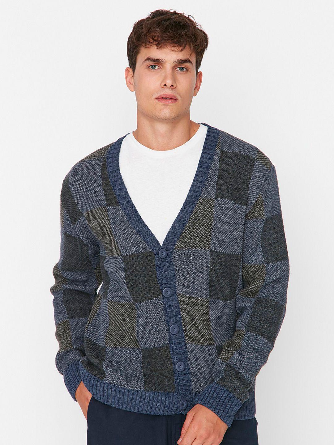 trendyol checked v-neck cardigan