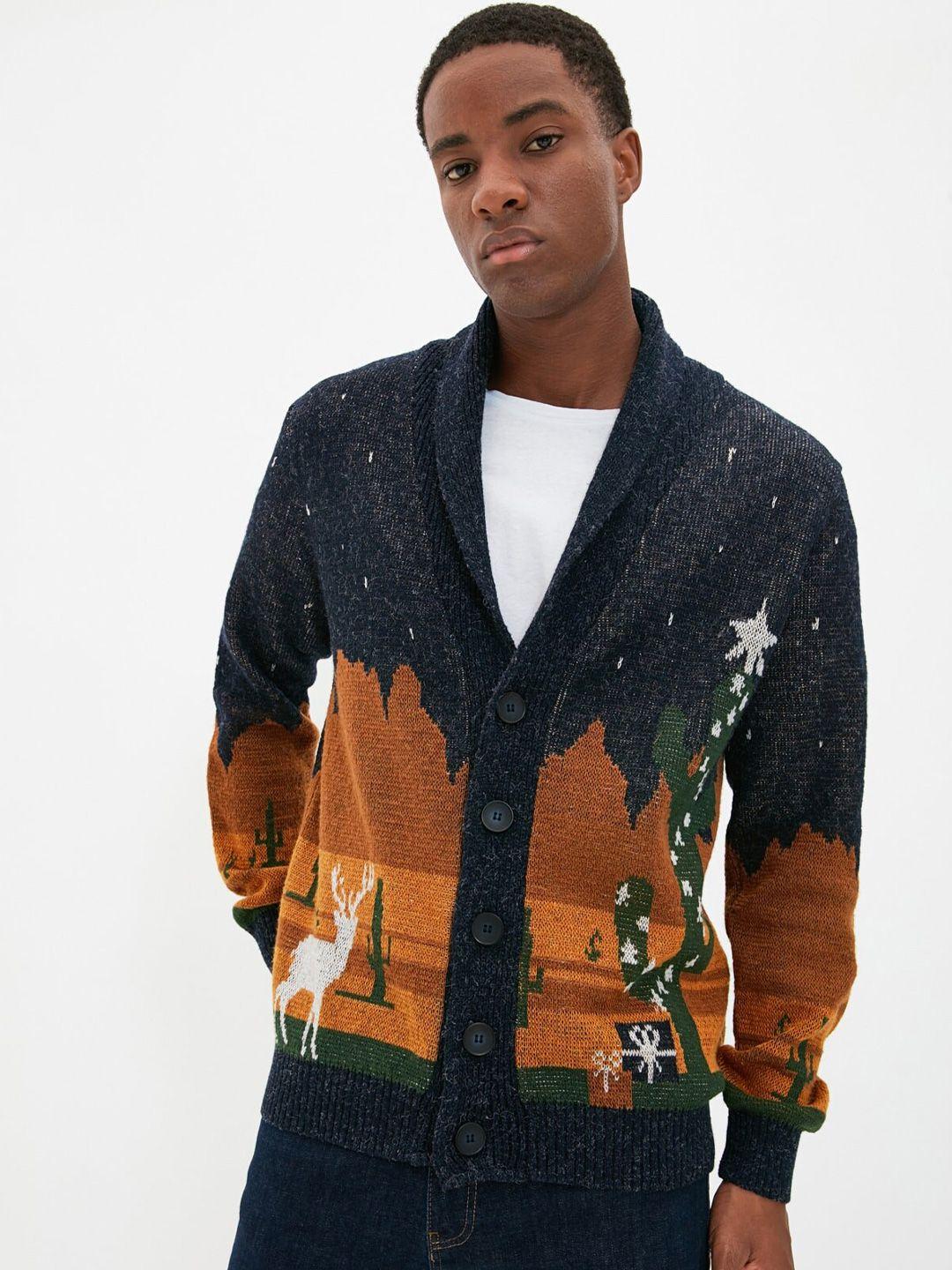 trendyol printed shawl collar cardigan