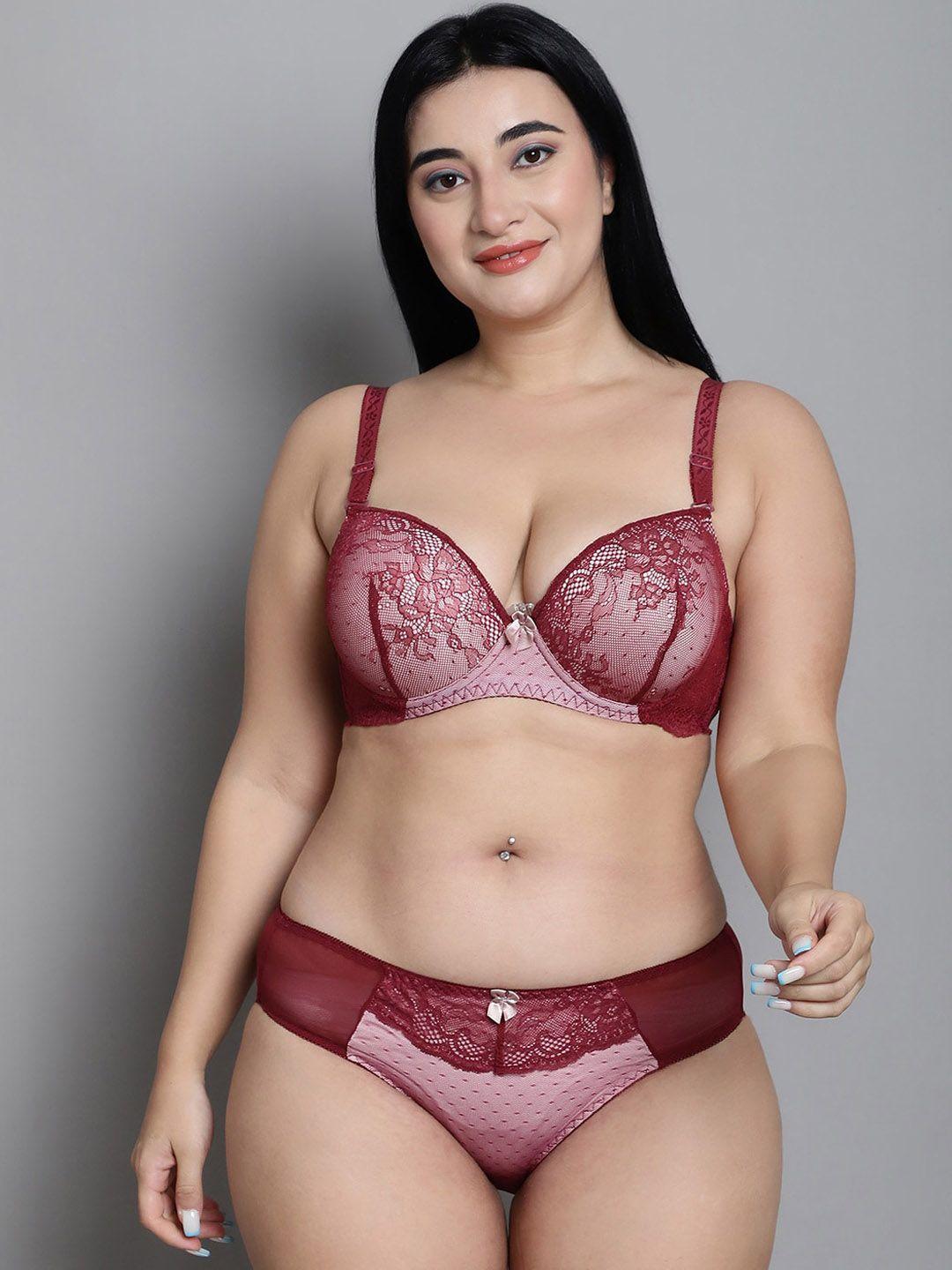 makclan plus size self-design lightly padded low-rise lingerie set