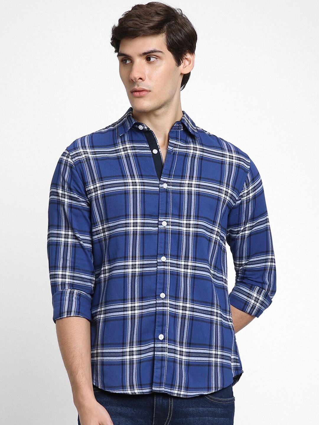 dennis lingo slim fit windowpane checked cotton casual shirt