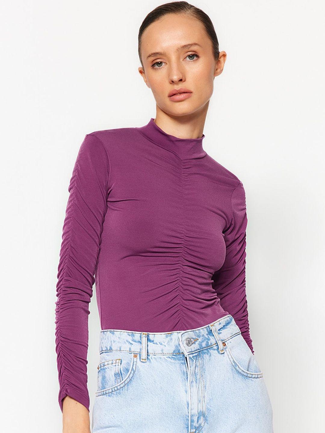 trendyol ruched high neck long sleeves bodysuit