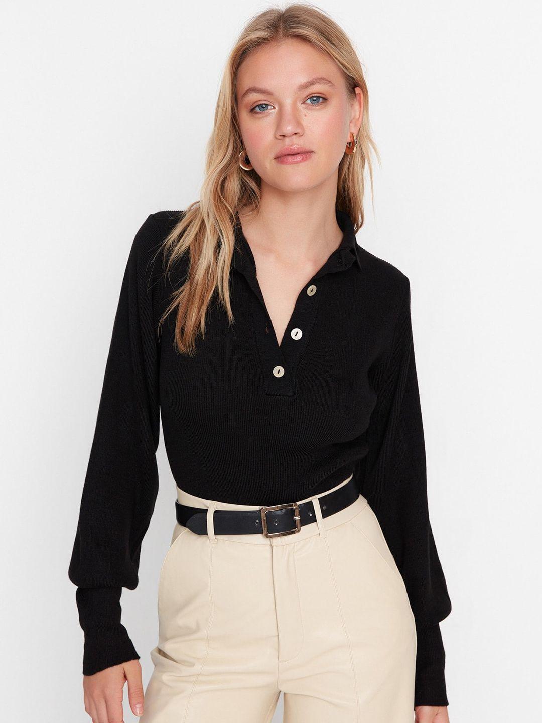 trendyol self-design shirt collar bodysuit