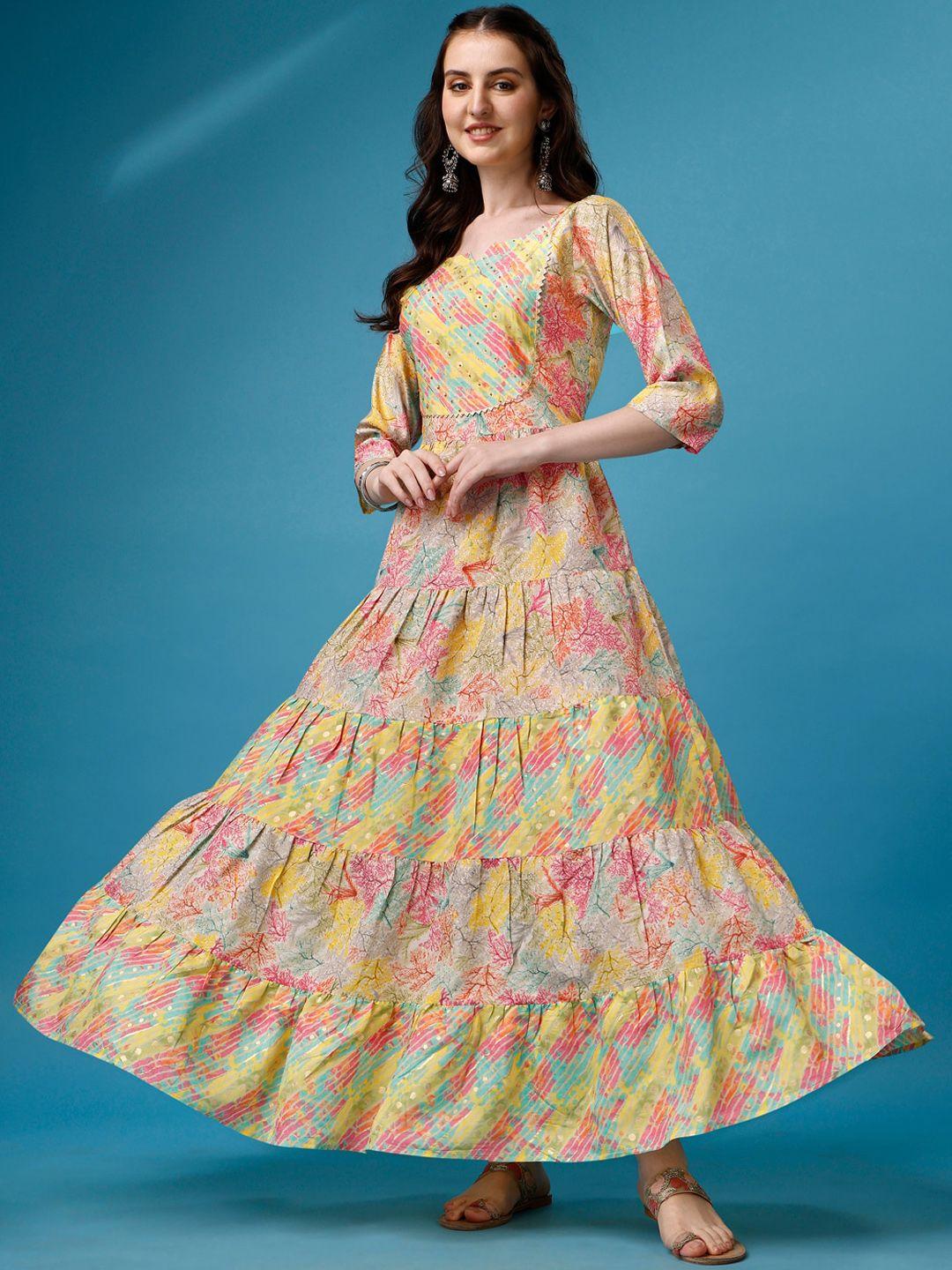 kalini floral printed mirror work anarkali kurta with trousers & with dupatta