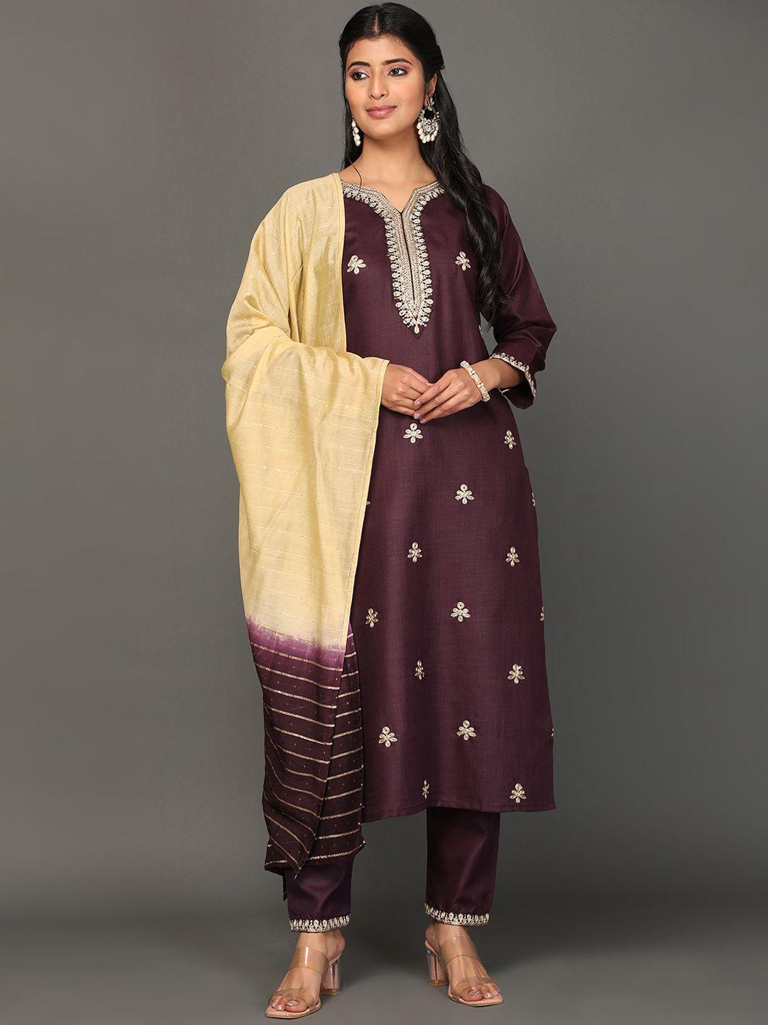 kalini floral embroidered regular kurta with trousers & dupatta