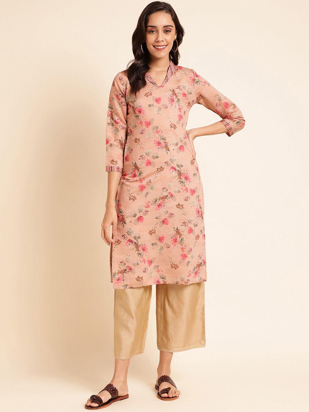 kalini floral printed chanderi silk kurta