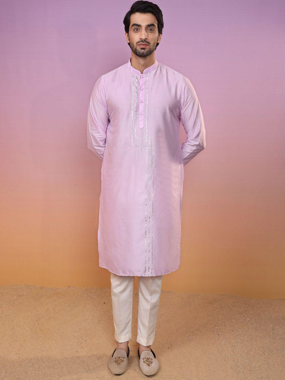 sangria mandarin collar long sleeves gotta patti straight kurta