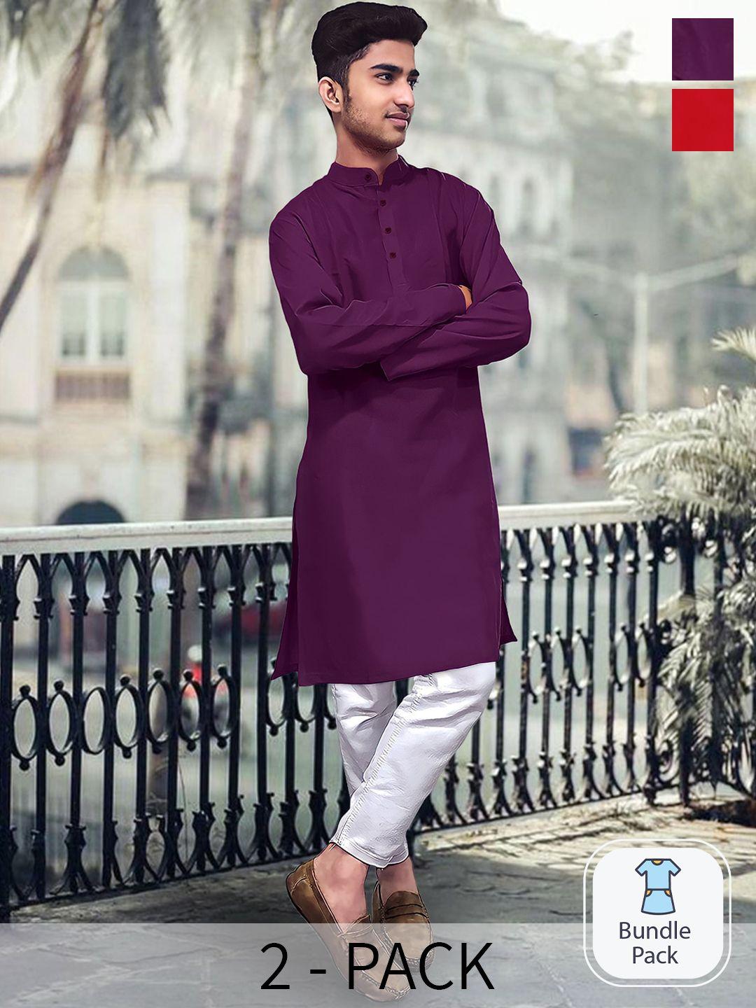 1 stop fashion selection of 2 band collar long sleeves cotton kurta