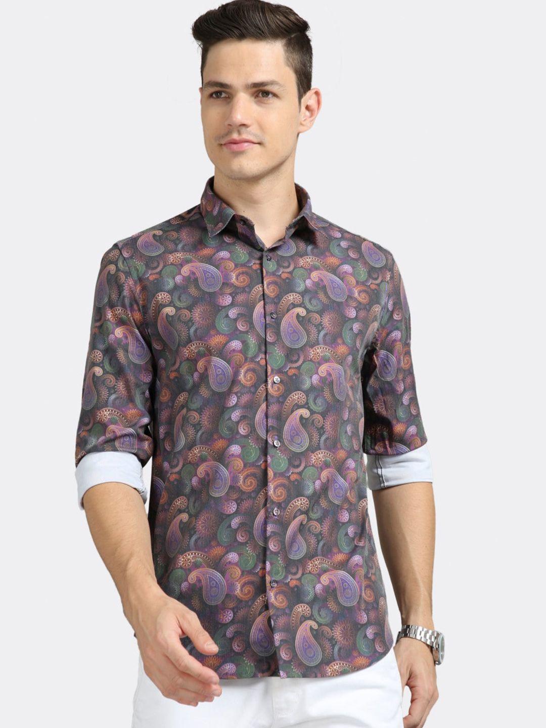 badmaash paisley ethnic motifs printed slim fit opaque cotton casual shirt