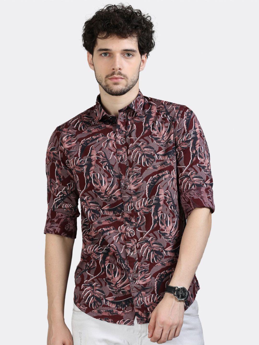 badmaash floral printed slim fit opaque pure cotton casual shirt