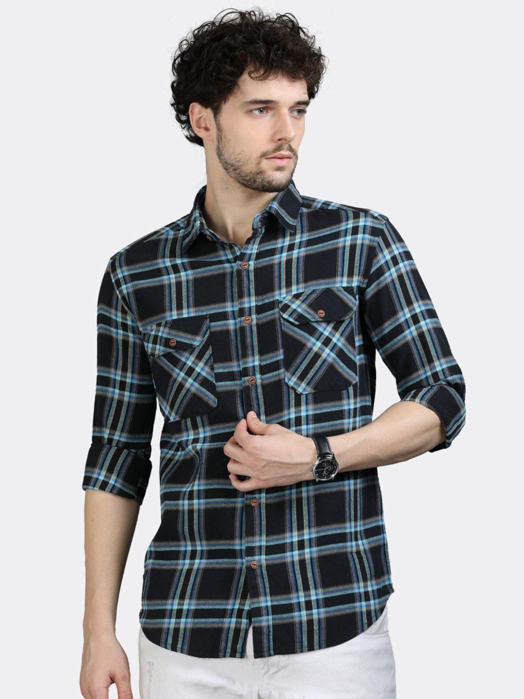 badmaash slim fit tartan checked pure cotton casual shirt