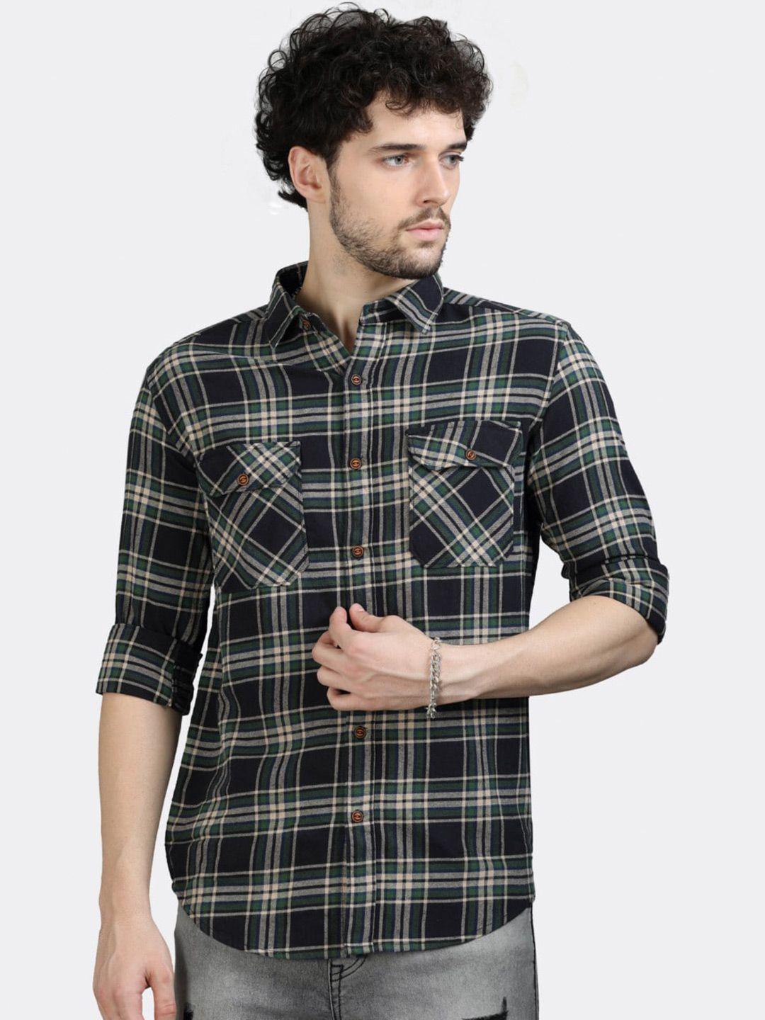 badmaash tartan checks slim fit opaque pure cotton casual shirt