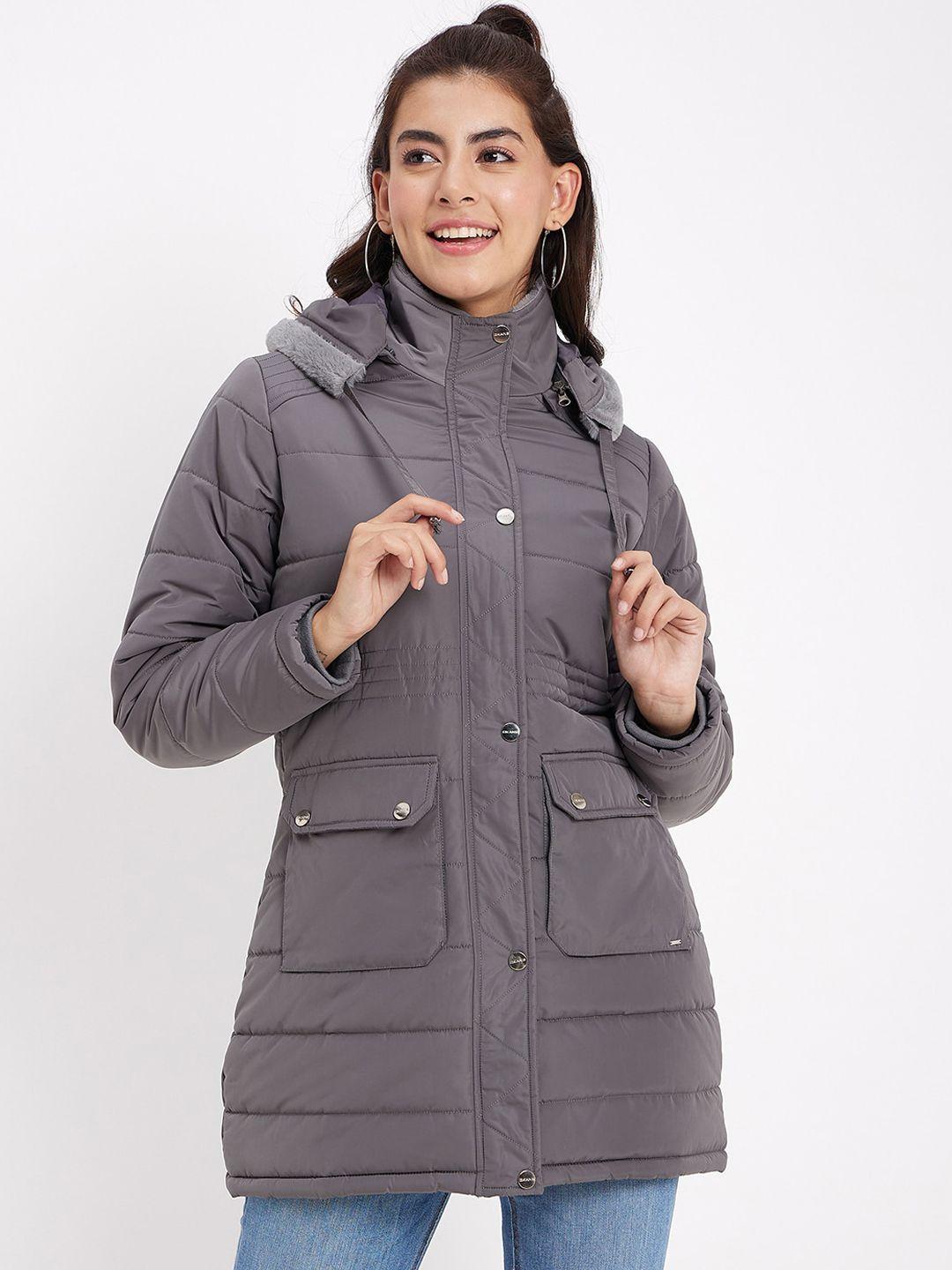 okane hooded faux fur trim detailed lightweight longline padded jacket