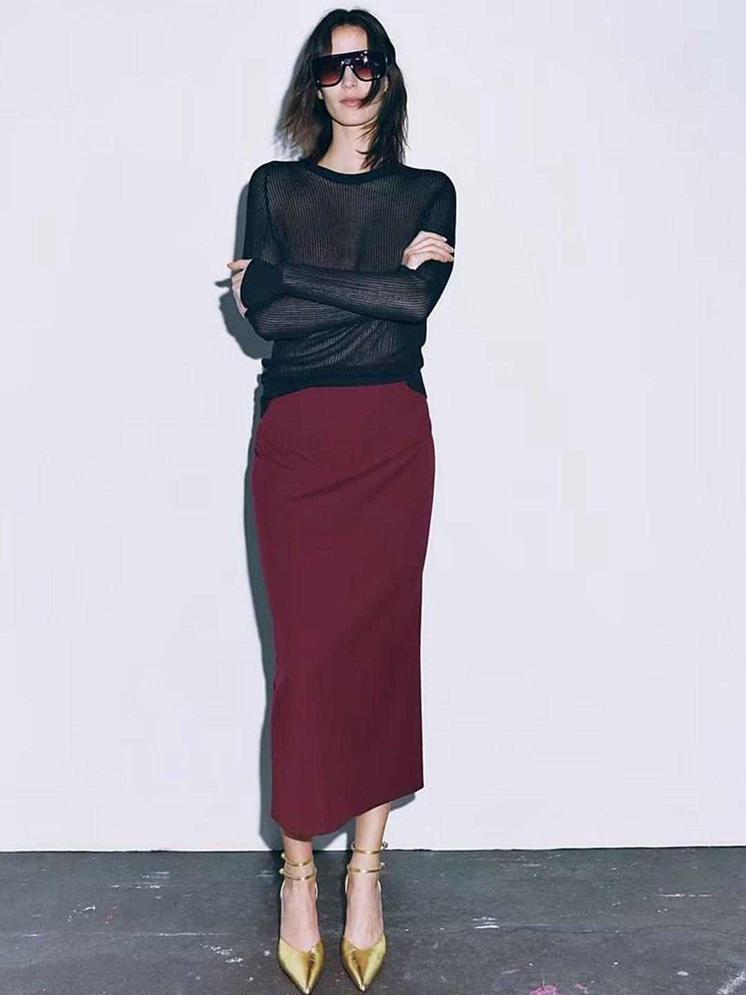 lulu & sky back slit pencil midi skirts