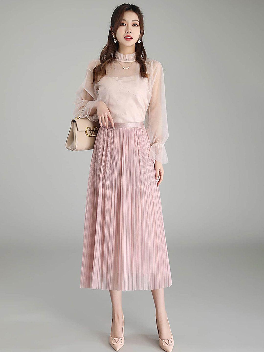 lulu & sky accordion pleated flared midi skirt