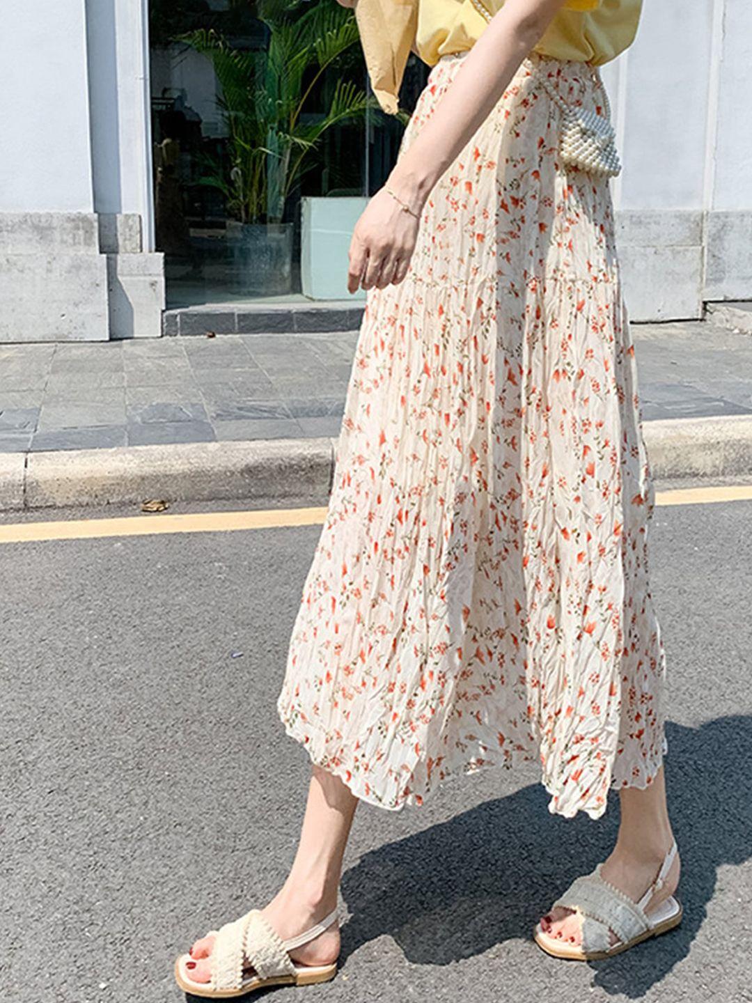 lulu & sky floral printed flared midi skirt