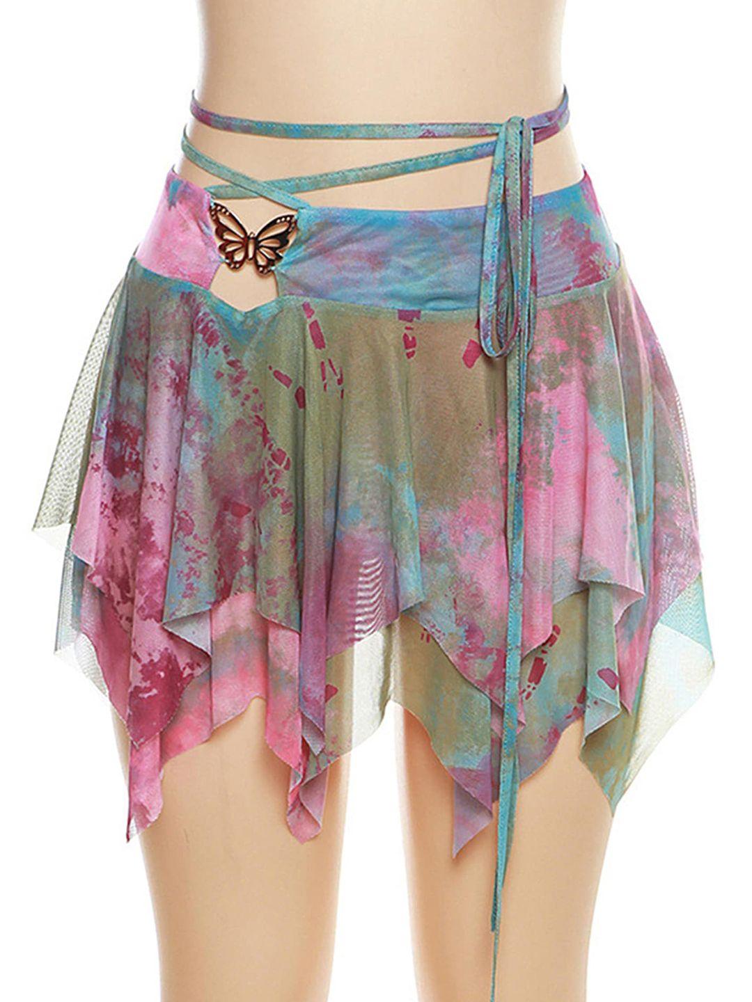 lulu & sky abstract printed asymmetric mini skirt