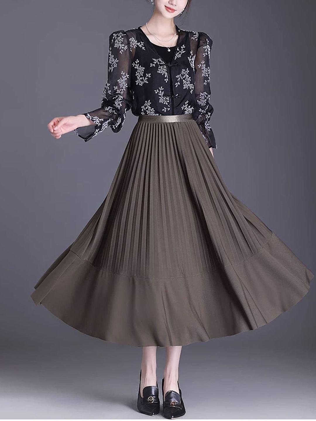 lulu & sky accordion pleated flared midi skirt