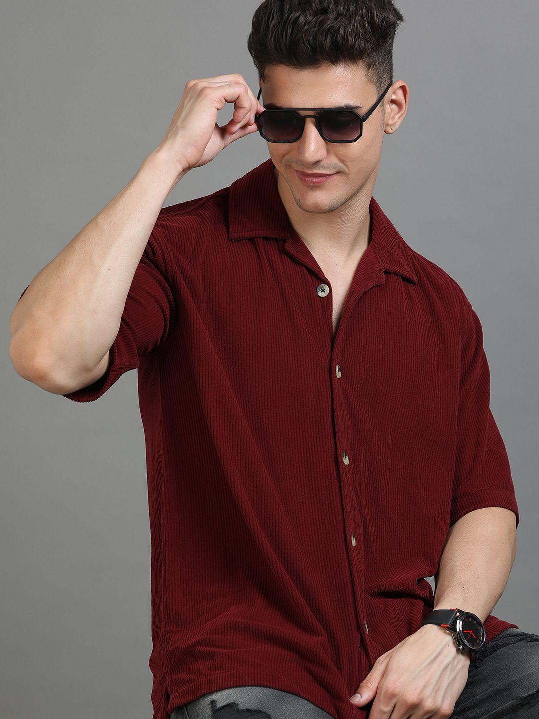 here&now oversized corduroy spread collar short collar casual shirt