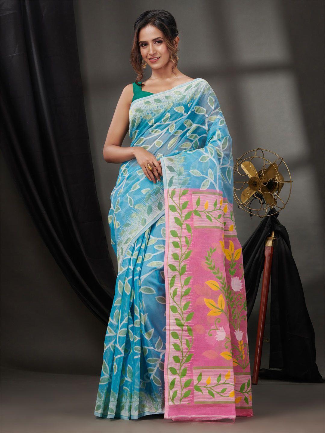 charukriti floral printed pure cotton jamdani saree