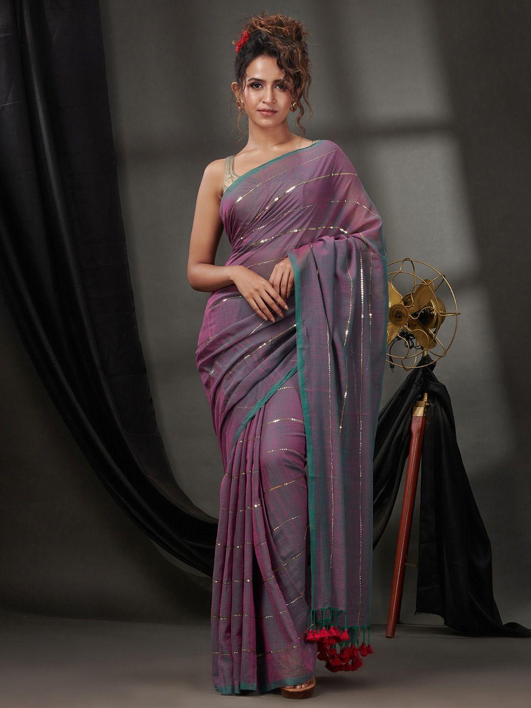 charukriti embellished sequinned pure cotton saree