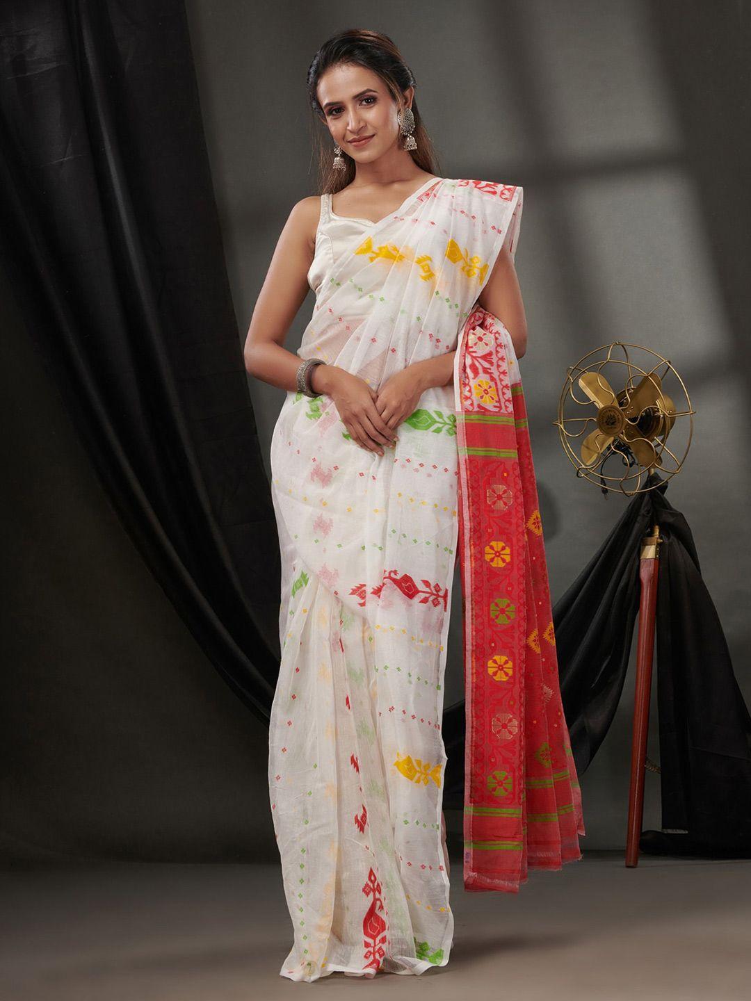 charukriti woven design silk cotton jamdani saree