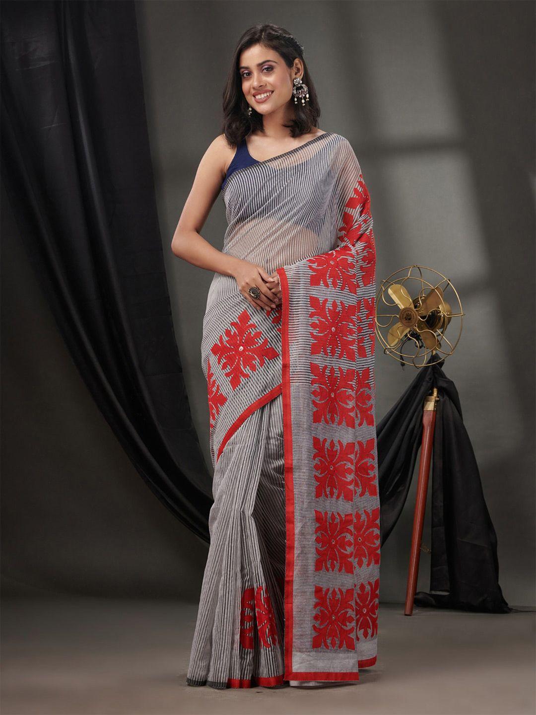 charukriti striped applique border saree