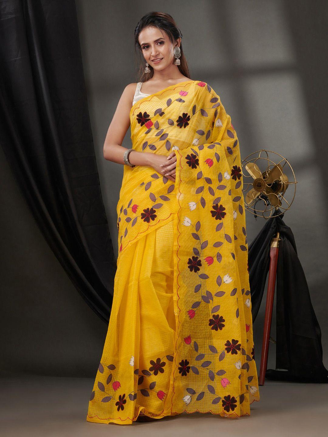 charukriti floral woven design silk blend kota saree