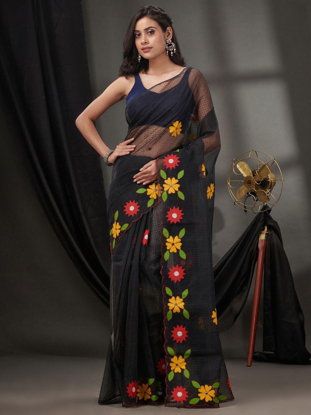 charukriti checked embroidered kota saree