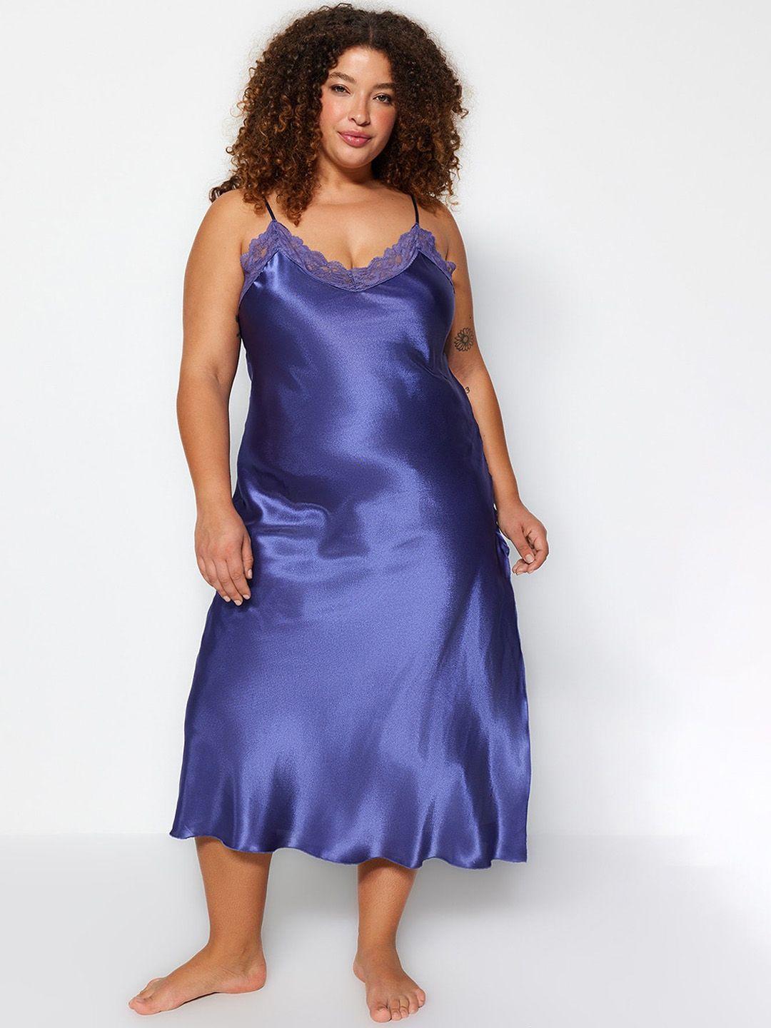 trendyol lace detail v-neck sleeveless satin nightdress