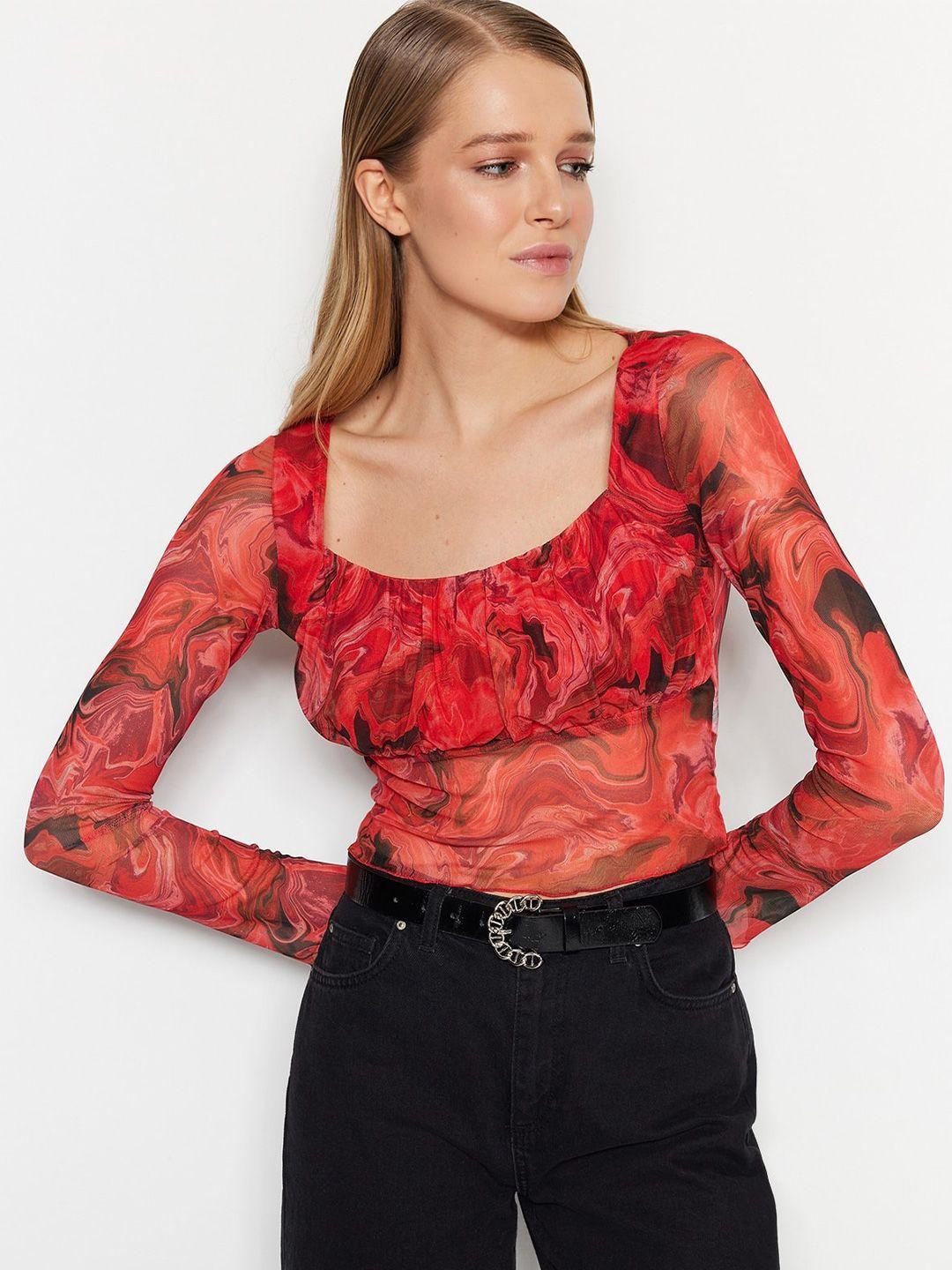 trendyol floral printed square neck top